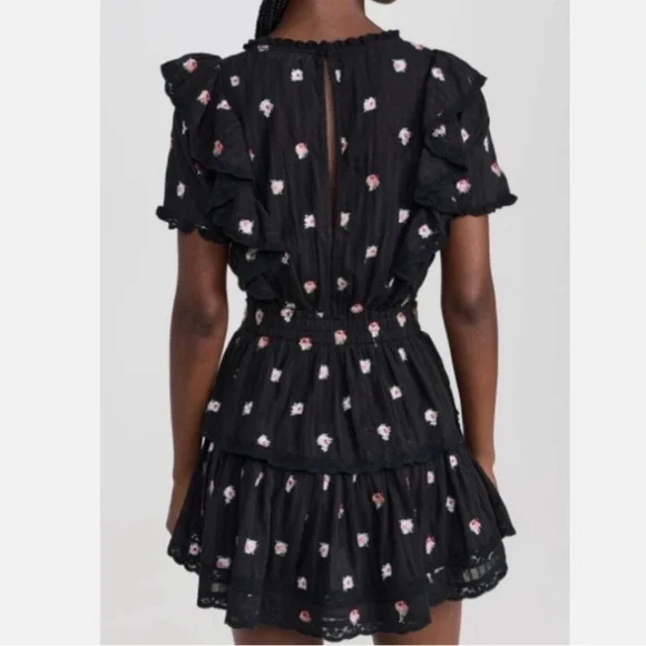 LoveShackFancy Black Dress with Pink Floral Accents - Picture 2 of 6